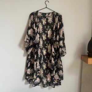 Mudd Black Sheer Floral Kimono Swim Coverup